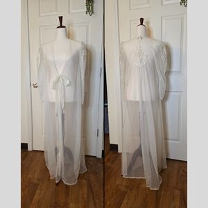 Vintage 1990 Victoria's Secret White Sheer Embroidered Wedding Robe